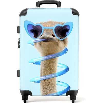 Afbeelding van NoBoringSuitcases.com Grote koffer Kinderkoffer blauw jongen XL Reiskoffer met 4 wielen Trolley op wieltjes struisvogel Rolkoffer groot kinderen Ruimbagage valies 20kg Suitcase large slot Luggage medium Bagagetrolley 60 liter
