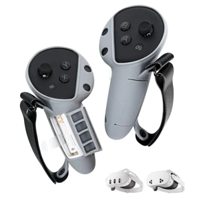 Afbeelding van TRANSNOVO Controller greepafdekking, compatibel met Meta Quest 3S/Quest 3 accessoires, verstelbare enkelriemen van siliconen actief design, eenvoudige toegang tot de batterij en vervangingsfunctie