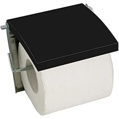 Afbeelding van MSV Toiletrolhouder wand/muur Metaal/mdf hout klepje zwart