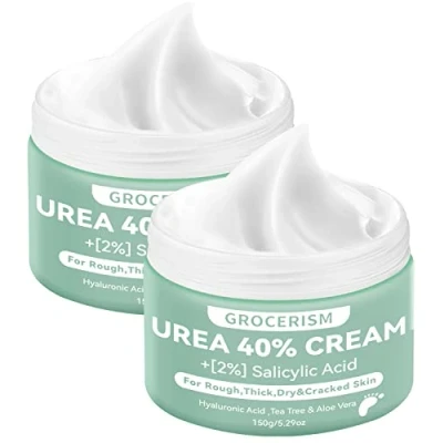 Afbeelding van 2 Pakken Ureum voetcrème 40 procent 150 g met 2% salicylzuur, hyaluronzuur, tea tree en aloë vera voor diep vocht, eeltverwijderaar verzachten