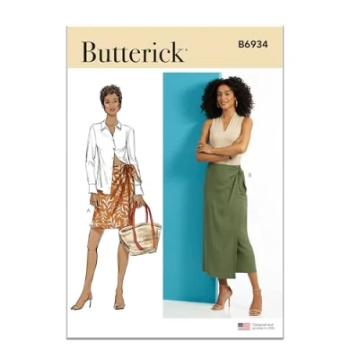 Afbeelding van Butterick B6934A Misses&#039; wikkelrok in twee lengtes A (XS S M L XL XXL)