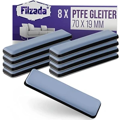 Afbeelding van Filzada® 8x Teflon glijders zelfklevend 70 x 19 mm (vierkant) professionele meubelglijders/tapijtglijders PTFE (Teflon)