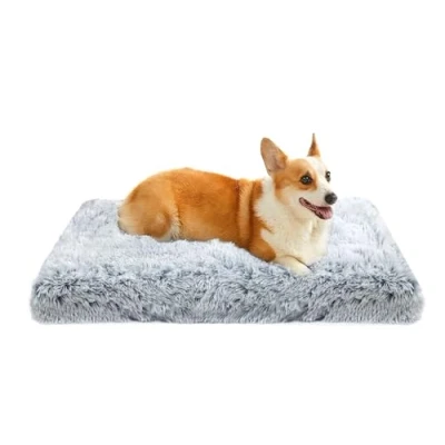 Afbeelding van MDDK DY Hondenbed, medium hondenkussen, wasbaar, pluizig, lang pluche, zachte bekleding, multifunctioneel, ombré grijs, 75 x 50 8 cm