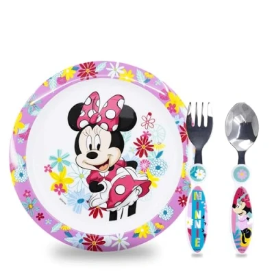 Afbeelding van Sorrisini Herbruikbare kinderbestek van roestvrij staal, Herbruikbaar servies, Ontbijtset voor kinderen, Kinderservies, kinderserviesset, baby serviesset, BPA Free Minnie Mouse