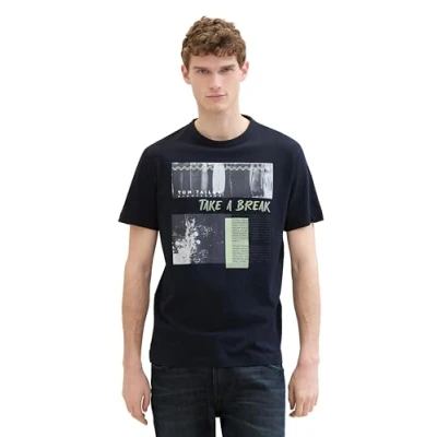 Afbeelding van TOM Tailor MIT Fotoprint Tshirt print, Heren, Maat: Small, Sky captain blue