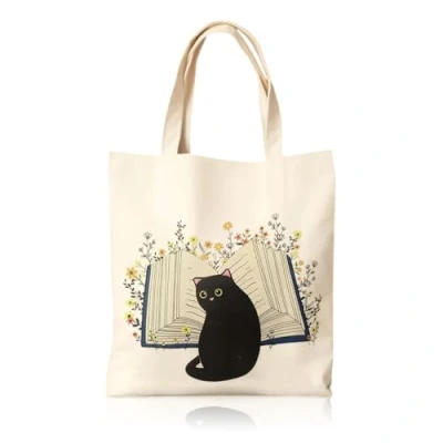 Afbeelding van TUONYIS canvas draagtas voor katten, met ritssluiting, tas, kattenprint, draagtas, katoenen herbruikbare boodschappentas zak, schattige kattendraagtas, strandtassen, esthetisch