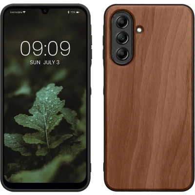 Afbeelding van kwmobile telefoonhoesje geschikt voor Samsung Galaxy A26 5G Hoesje met bumper in donkerbruin Backcover hout