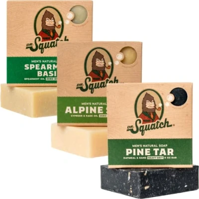 Afbeelding van Dr. Squatch All Natural Soap Bar for Men, 3 Variety Pack, Pine Tar, Alpine Sage and Spearmint Basil
