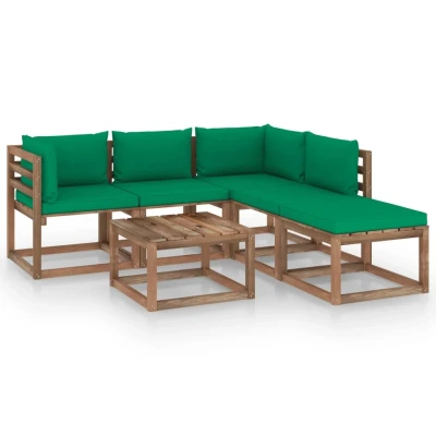 Afbeelding van 6 delige Loungeset pallet met kussens geïmpregneerd grenenhout