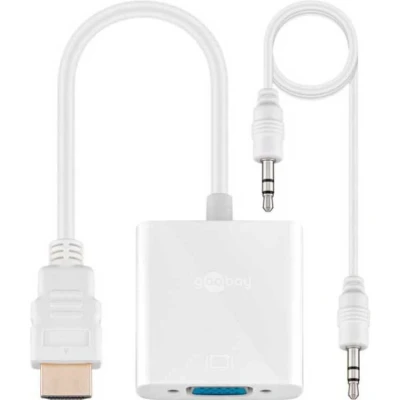 Afbeelding van HDMI (m) naar VGA (v) Adapter Full HD 60Hz Met 0,15 meter 3,5mm Stereo Jack kabel Wit