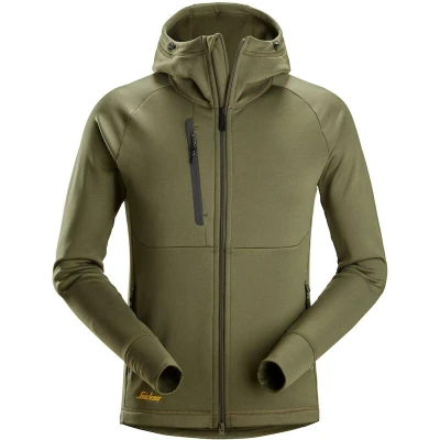 Afbeelding van Snickers 8026 FlexiWork, Polartec Power Stretch Hoodie met Volledige Rits Khaki Groen