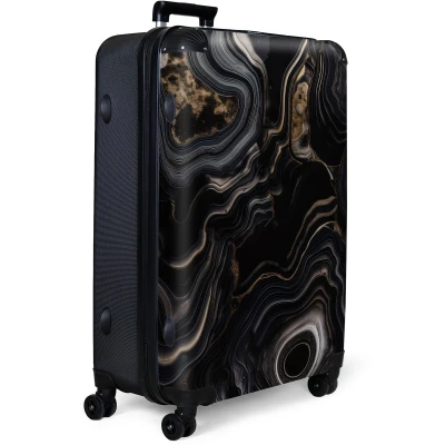 Afbeelding van NoBoringSuitcases.com® Koffer groot Reiskoffer lichtgewicht Marmer Zwart Goud Marmerlook Luxe Rolkoffer met 4 wielen Grote trolley XL 98 liter bagage