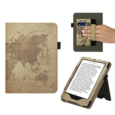 Afbeelding van kwmobile e reader hoesje compatibel met Amazon Kindle Paperwhite 11. Generation 2021 Ereader case van kunstleer Vintage Travel in bruin/lichtbruin
