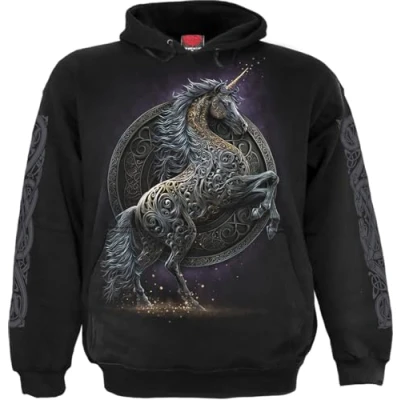 Afbeelding van Spiral Celtic Unicorn Hoodie/trui M Zwart