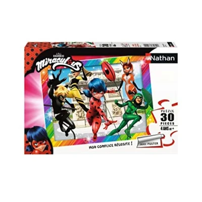 Afbeelding van Nathan puzzel voor kinderen 30 stukjes Ladybug en haar superheldenvrienden Miraculous Meisjes of jongens vanaf 4 jaar Hoogwaardige Dik duurzaam karton Superheld 86385