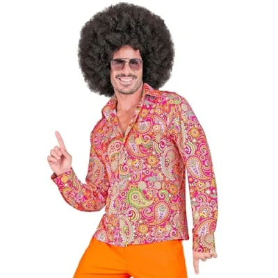 Afbeelding van Widmann Hippie Kostuum So Into The 60s Patrick Paisley Overhemd Man Rood XXL Carnavalskleding Verkleedkleding