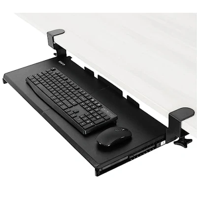 Afbeelding van VIVO Grote toetsenbordlade onder bureau uittrekbaar met extra stevig C klembevestigingssysteem, 69 (84 inclusief klemmen) x 28 cm uitschuifbaar platform computerlade om te typen, zwart, MOUNT KB05E