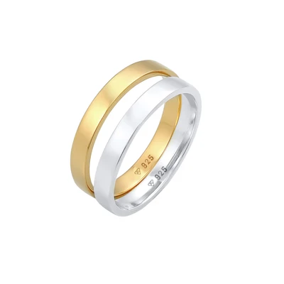 Afbeelding van Elli 2 PACK Basic Ring, Dames, Maat: 52, Silber