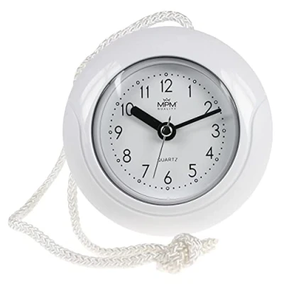 Afbeelding van MPM Quality Design badkamerklok van kunststof, kwartsuurwerk Sweep, 3 5 ATM waterdicht, wit, Ø 135 mm, ook geschikt voor buiten en als badkamerklok, zwembadklok, keukenklok