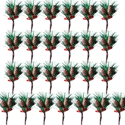 Afbeelding van ZOOMPIL Kleine kunstmatige dennentakken met bessen en dennenappels, bessentakken kerst mini rode bessenstengels nep grenen kerstboom decoraties voor tuin kerstfeest tafeldecoraties