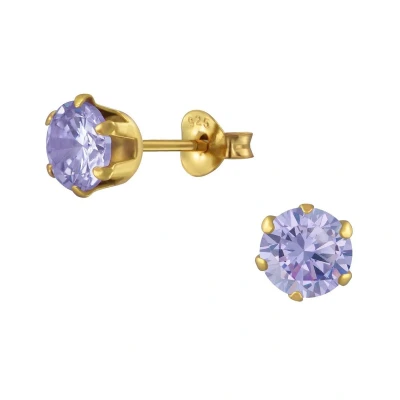 Afbeelding van JoyS Zilveren 6 mm oorknoppen rond zirkonia lavendel 14k goudplating