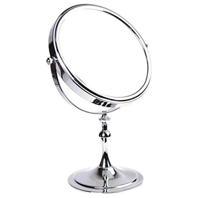 Afbeelding van HIMRY Staande spiegel 5 voudige vergroting, 8 inch, 360 draaibaar. Cosmetische tweezijdig: normaal en make up spiegel, reisspiegel, scheerspiegel, 20 cm ø, verchroomd, KXD3105 5x