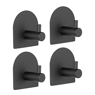 Afbeelding van Ibergrif M34451B Handdoekhaken Zonder Boren, Zelfklevend Wandhaken, Kledinghaken, 3M Zelfklevend, voor Badkamer, Keuken, Kantoor, 4 Stuks, Roestvrij Staal, Zwart