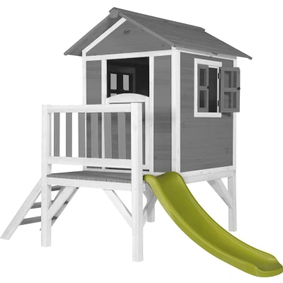 Afbeelding van AXI Speelhuis Beach Lodge XL Grijs met limoen groene glijbaan op palen veranda gemaakt van FSC hout