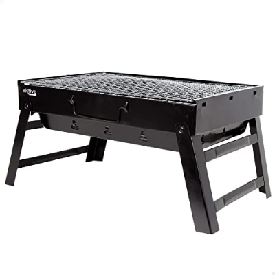Afbeelding van AKTIVE 63032 Draagbare houtskoolgrill van staal, zwart en rechthoekig, inklapbaar, afmetingen 43 x 29 22 cm, met handvat, gemakkelijk te transporteren, campinggrill, terras, balkon