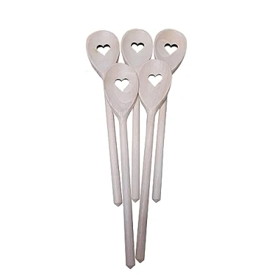 Afbeelding van 10 x Houten Lepel Lepels Turner Bakken Proeverij Koken Hart Liefde 30 cm