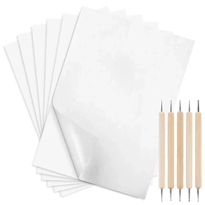 Afbeelding van 100 vellen koolstoftransferpapier, witte kleur 29,7 x 21 cm transferpapier met reliëfstyluspapier voor transferpatroon op hout, papier, canvas