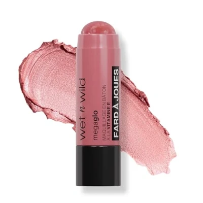 Afbeelding van Wet n Wild, Mega Glo Vitamin E Make up Stick, Multifunctionele Blush Stick voor Ogen, Wangen en Lippen, met Opbouwbare Mengbare Formule, Reisklaar Intrekbaar, Dusty Pink