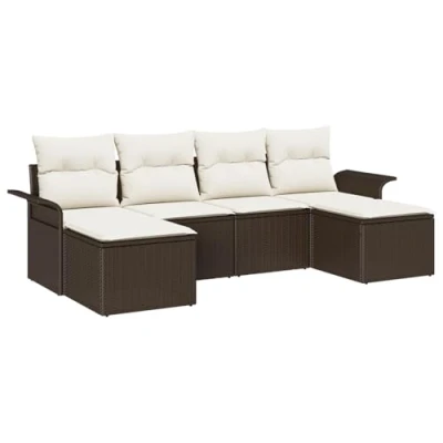 Afbeelding van vidaXL 6 Delige Tuin Sofaset met Kussens Bruin Poly Rattan