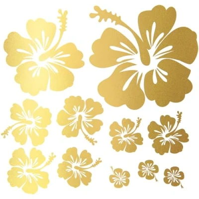 Afbeelding van Finest Folia Decoratieve stickers hibiscus bloemen woondecoratie thuis sticker wonen toiletdeksel koelkast laptop toilet zelfklevend K165 (12 goud)