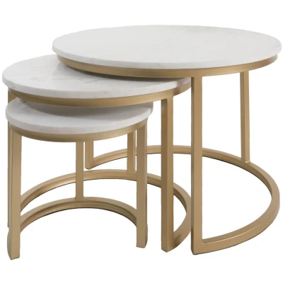 Afbeelding van Salontafel Jasmin Marmer Set van 3 Wit/Goud