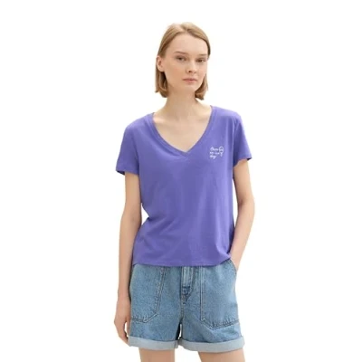 Afbeelding van TOM Tailor Denim Tshirt print, Dames, Maat: Small, Vibrant purple