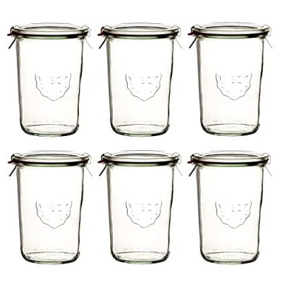 Afbeelding van Weck 6 x weckpot 850 ml (3/4 liter) met rubberen ring en 2 klemmen