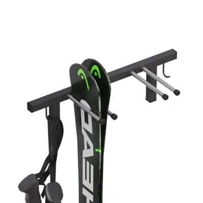 Afbeelding van QLS S3 2 Skihouder voor paar, 44 cm, Nordic Walking stokken, skihouder, haaklijst met beschermende rubberen coating ruimtebesparende opslag
