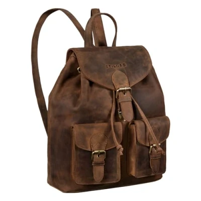 Afbeelding van STILORD &#039;Ezra&#039; Lederen Dagrugzak Daypack Leer Grote Vintage Rugzak ideaal als Laptop School DIN A4 Reis Backpack Echt Leder, Kleur:middel bruin