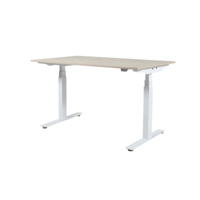 Afbeelding van Lectro Plus bureau, zit sta (64 130cm) hoogte verstelbaar dmv elektromotoren met 160x80cm logan eiken 25mm blad en zwart (RAL9005) frame