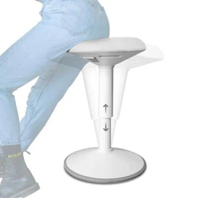 Afbeelding van Backerz Ergonomische wiebelkruk, bureaukruk met 40 60 cm in hoogte verstelbaar, staande kruk, werkkruk, compacte kruk voor thuis en op kantoor, bekleed waterafstotende stof, mat wit