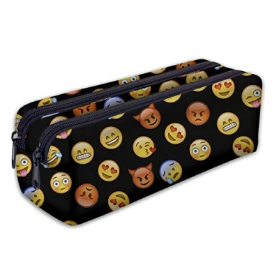 Afbeelding van etui pennenetui schooletui met twee ritssluitingen Emoji zwart [107]