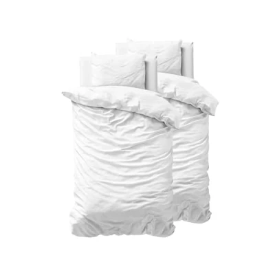 Afbeelding van Sleeptime 100% katoenen beddengoed, 155 x 220 cm, 4 delig, wit, zacht en strijkvrij, dekbedovertrek met ritssluiting, effen beddengoedset 2 kussenslopen van 80 cm