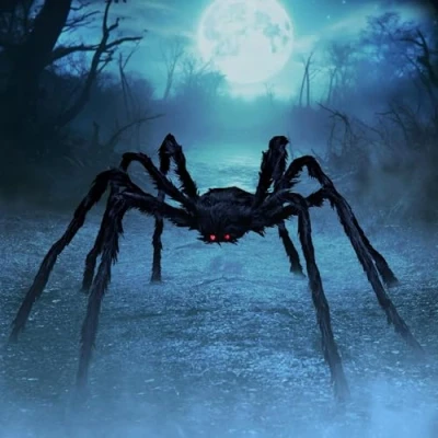 Afbeelding van Halloween reuzenspin, 150 cm, decoratie, 60 g spinnenwebben en 10 kleine spinnen, carnaval, reuzenspinnen, rekbare spinnenweb, pluche spinnendecoratie