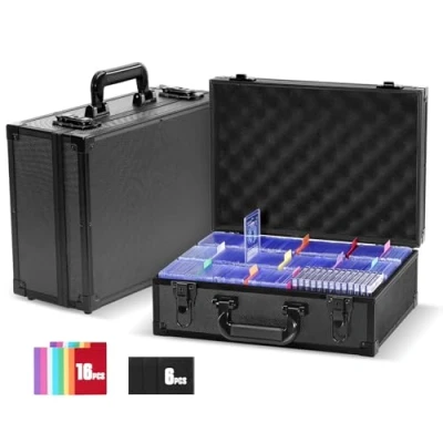Afbeelding van ProCase Schokbestendige Toploader Verzamelkaarten Opbergdoos, Aluminium Structuur Sluitvak met Verstelbare verdeler voor 600+ Toploader, Magnetische Kaarthouder, MTG, TCG, Yugioh, Sportkaarten Zwart