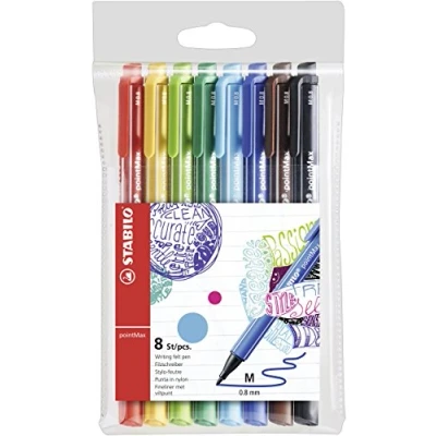 Afbeelding van STABILO pointMax Hardtip Fineliner Large 0,8 mm Nylon Punt Etui Met 8 Kleuren