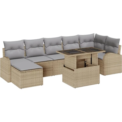 Afbeelding van vidaXL 8 Stuk Tuin Sofa Set met Kussens Beige Poly Rattan