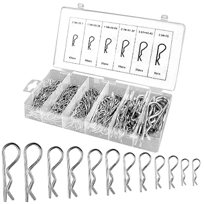 Afbeelding van 180 stuks splinten assortiment R clips set, 6 maten roestvrij stalen splinten, veersplinten, veiligheidsklem, splint, houderveer, trekhaak, voor vrachtwagens, tractoren, grasmaaiers, auto&#039;s,