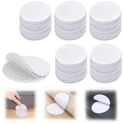 Afbeelding van Qazuwa Extra Sterk Klittenband Zelfklevend 50 Stuks Dubbelzijdig Klevend Voor Huishouden, Muren, Vloer, Sterk, Bevestiging Zonder Te Boren, Zelfklevend, Rond (50mm, Wit)