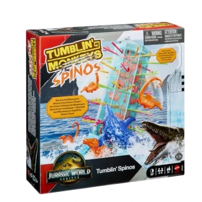 Afbeelding van Mattel Games S.O.S. apenalarm Jurassic World: The Wedergeboorte spel voor kinderen en familie met oceaantoren op de film geïnspireerde Spinosaurus figuren, JFW44